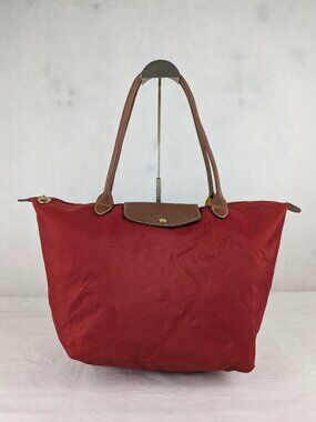 Longchamp Le Pliage Nylon Leather Tote Bag Red - Preowned - Classic Style
